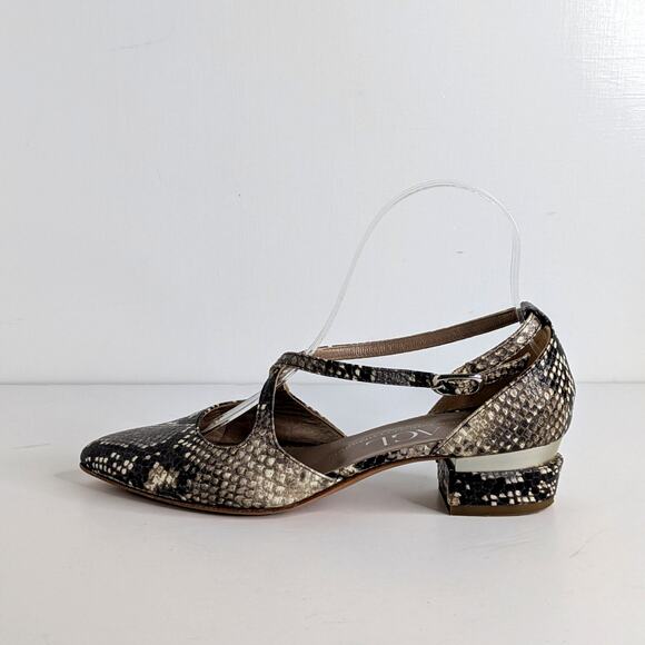 AGL Italian Snakeskin Low Block Heel D'Orsay Pumps Gray Python Print - Picture 1 of 13